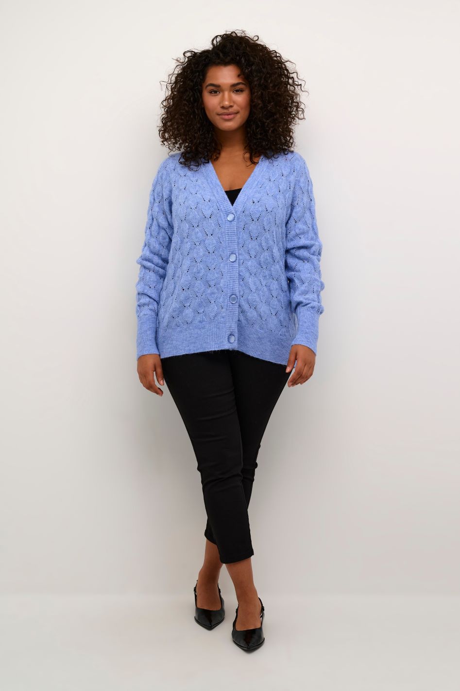 Nalene Knit Cardigan Vista Blue Melan - Kaffe Curve